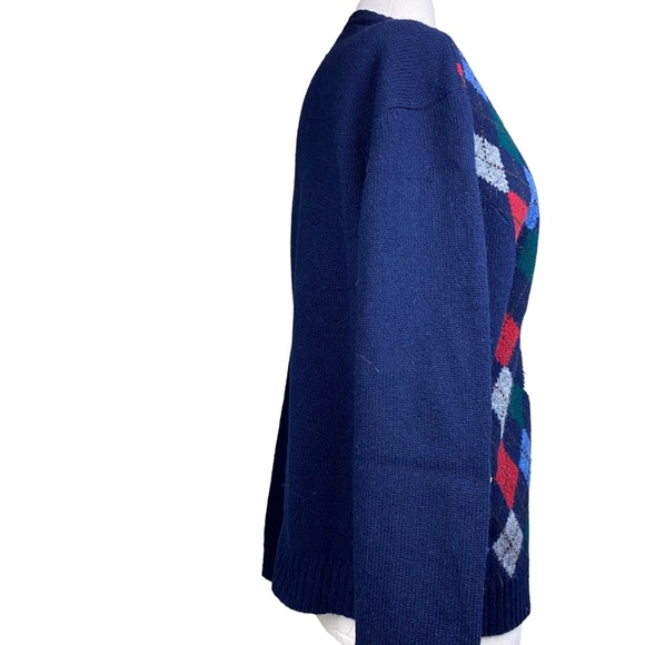 Vintage GAP Argyle V neck Sweater 100% Shetland Wool Navy Men’s LARGE 90s - Picture 2 of 4